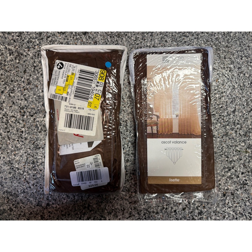 JCPenney Home Collection Lisette Ascot Valance Chocolate Truff Brown Lot 2 NEW